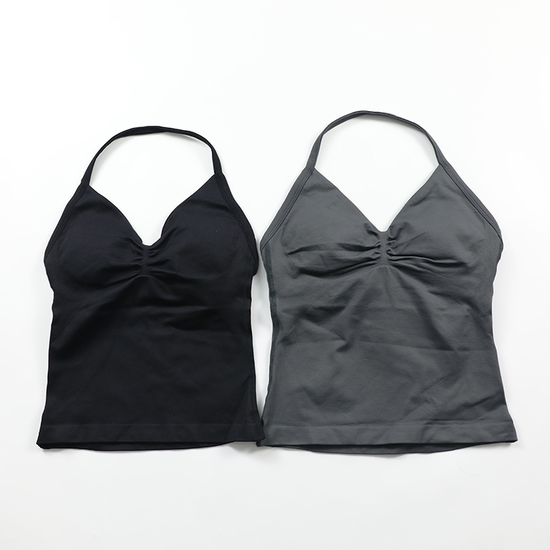 Impact Longline Strappy Top Women Seamless Yoga Tank Tops Scrunch Backless Gym Clothes Padded Workout Athletic Sleeveless Shirts
