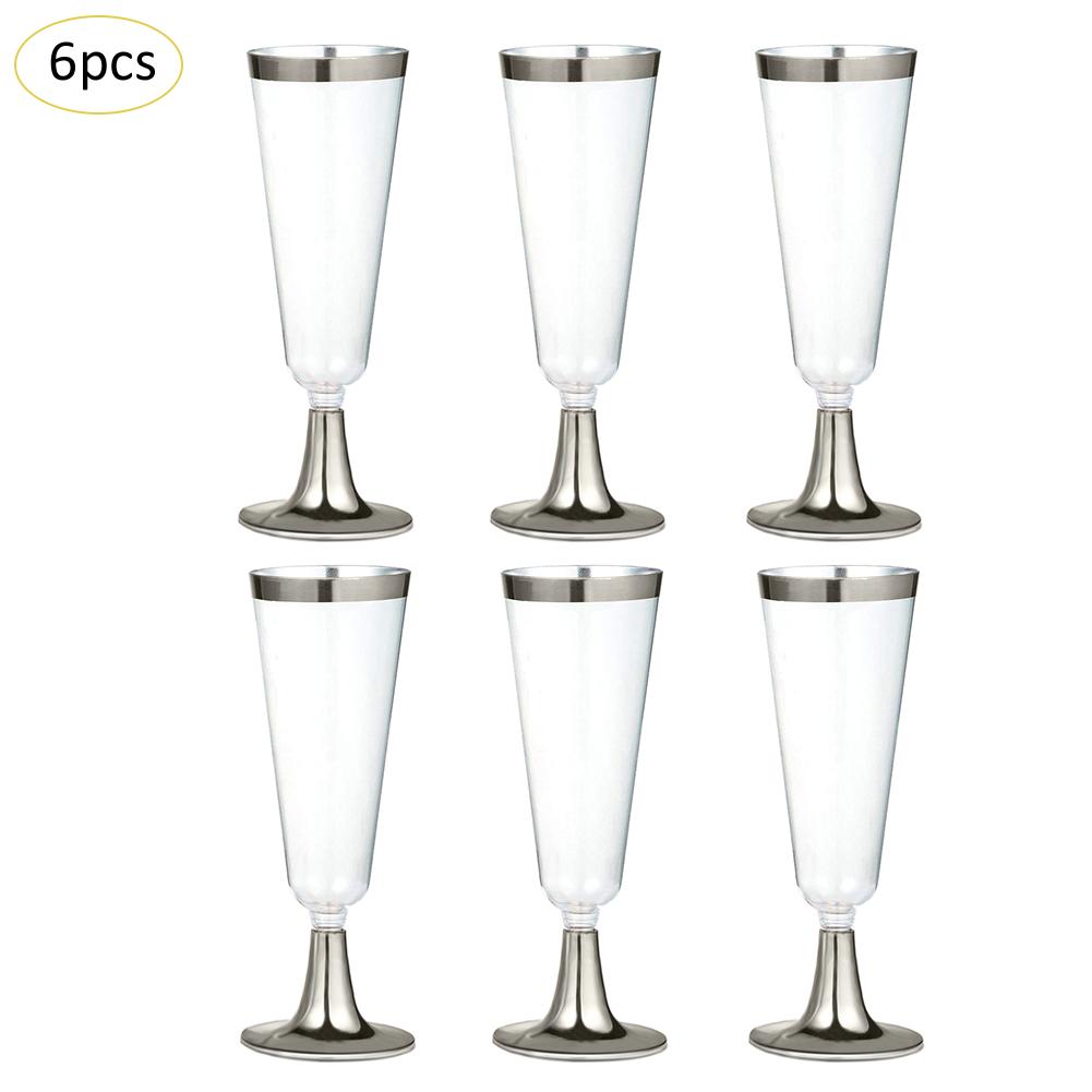 6 stks/set Wegwerp Plastic Rode Wijn Glas Bruiloft Roosteren Champagne Fluiten Glazen Drink Cup Party Huwelijk Wijn Decoratie: Silver