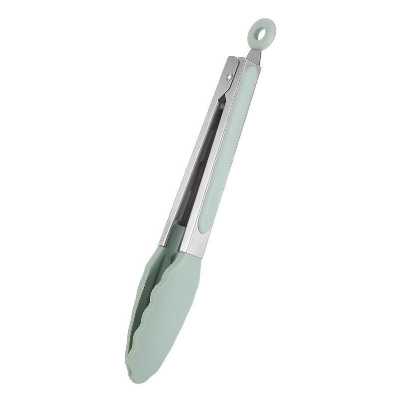 Silicone Food Tong Stainless Steel Kitchen Tongs Silicone Non-slip Cooking Clip Clamp BBQ Salad Tools Grill Kitchen Accessories: Celadon Green