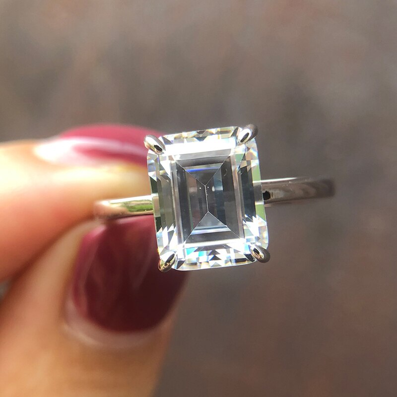 Simples e elegante 8*10mm 6 quilates de alto carbono aaaaa + zircão engagment anéis de casamento para mulher gilrs 925 prata esterlina jóias