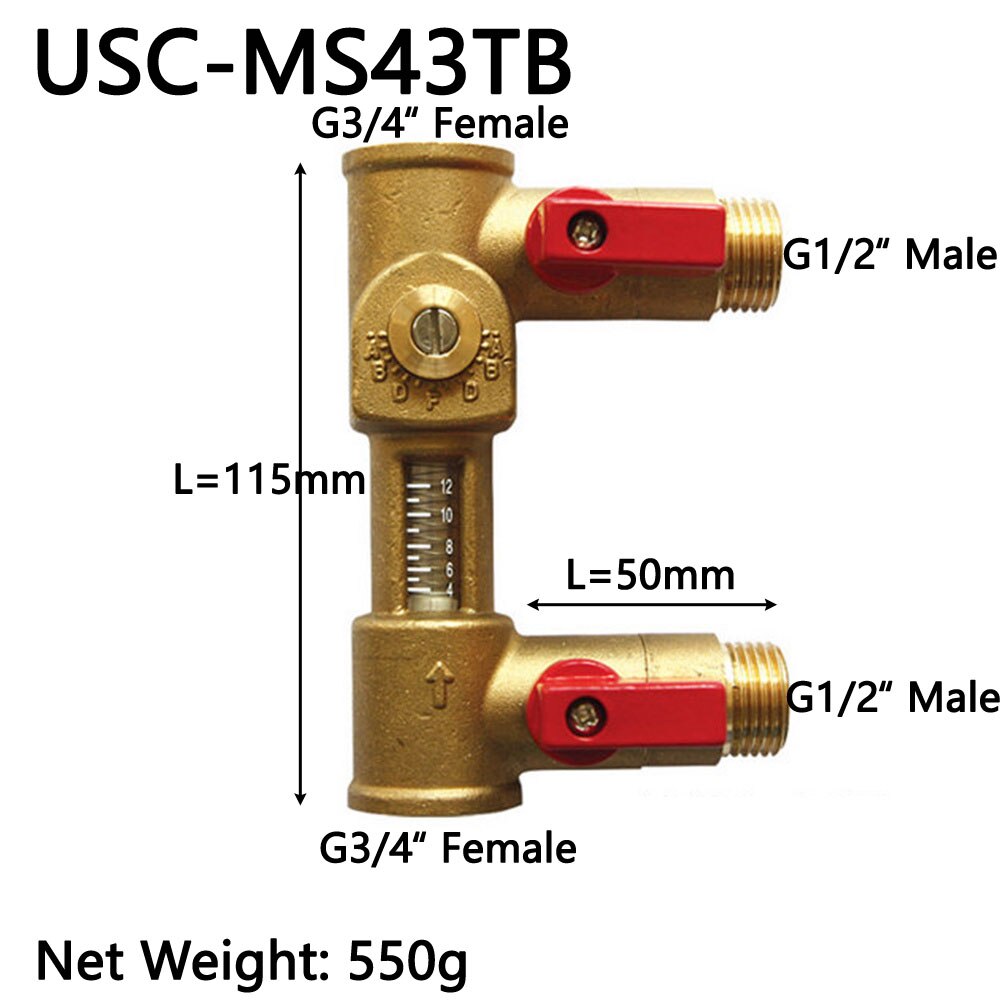 G3/4" Mechanical Flow Meter Direct Reading 4-12L/min USC-MS43TB Spring flowmeter Brass Flow reader Balancing Valve
