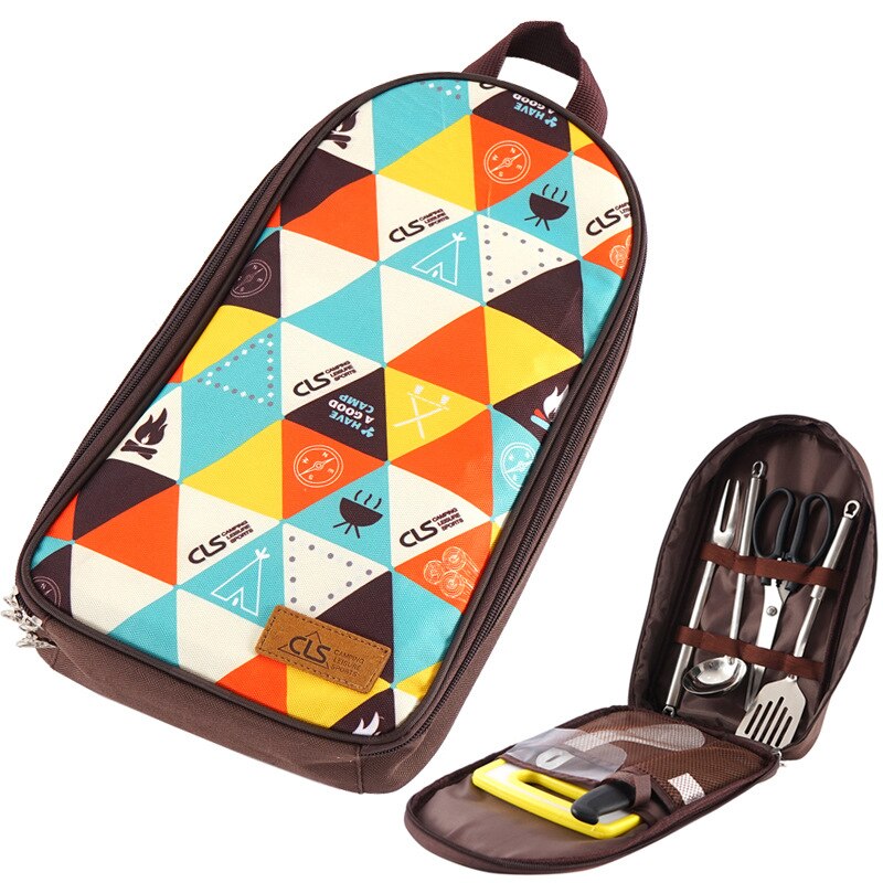 7 unids/set al aire libre juego de utensilios Camping Kit de cubiertos Picnic utensilios de cocina portátil utensilios de cocina de acero inoxidable de: 02