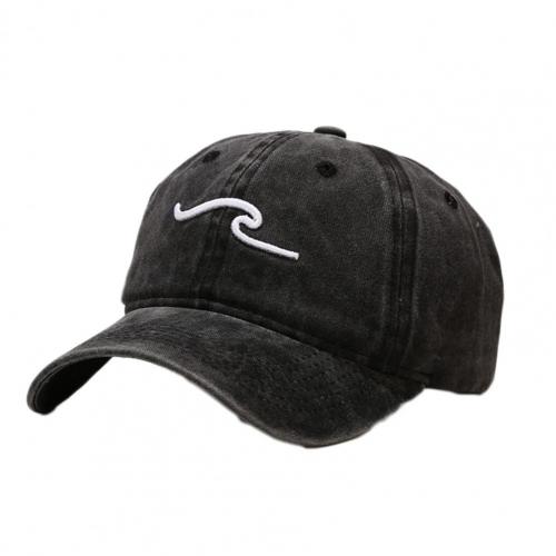 Gorra de béisbol con bordado de ola de mar lavada, gorro de béisbol con bordado de ola de mar ajustable, duradero, Unisex: Negro