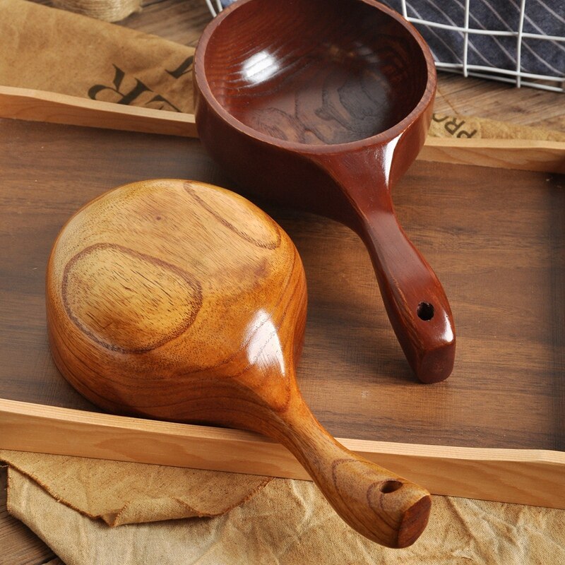 Portable Cooking Hanging Hole Thickened Spoon Wash Rice Solid Wood Water Scoop Kitchen Utensil Restaurant Bathroom