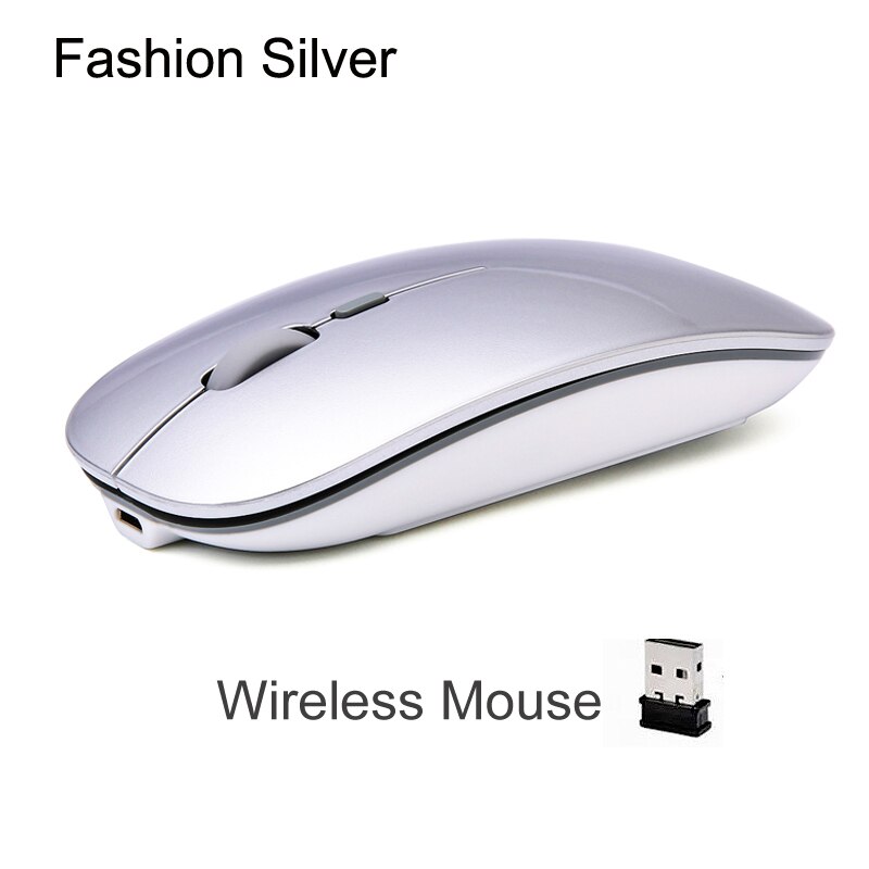 Erilles-ratón óptico inalámbrico recargable, periférico ultrafino, USB 2,4G, para ordenador, portátil y PC: Wireless Silver
