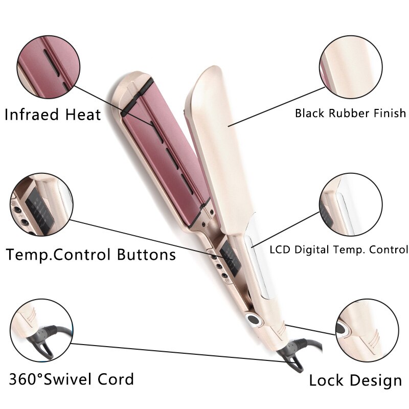 Salon Ceramic Hair Flat Iron Hair Straightener Wide Plate Negative Ion Infrared Straight Hairstyle Tool