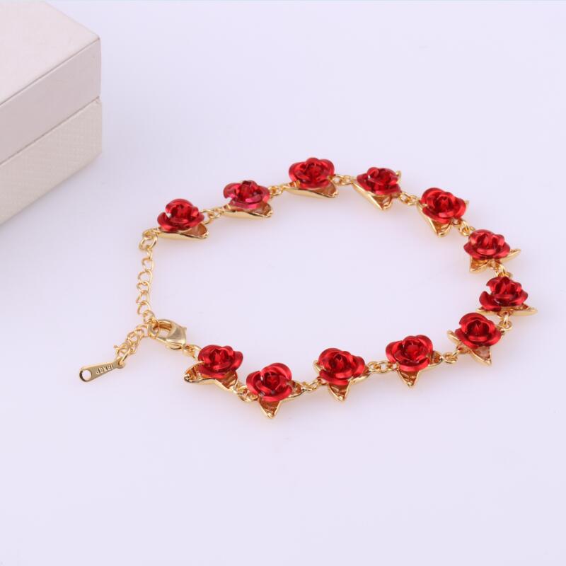 Rose Flower Women Charm Jewelry Rose Gold Color Ladies Bracelet for Women Wedding Party Girl