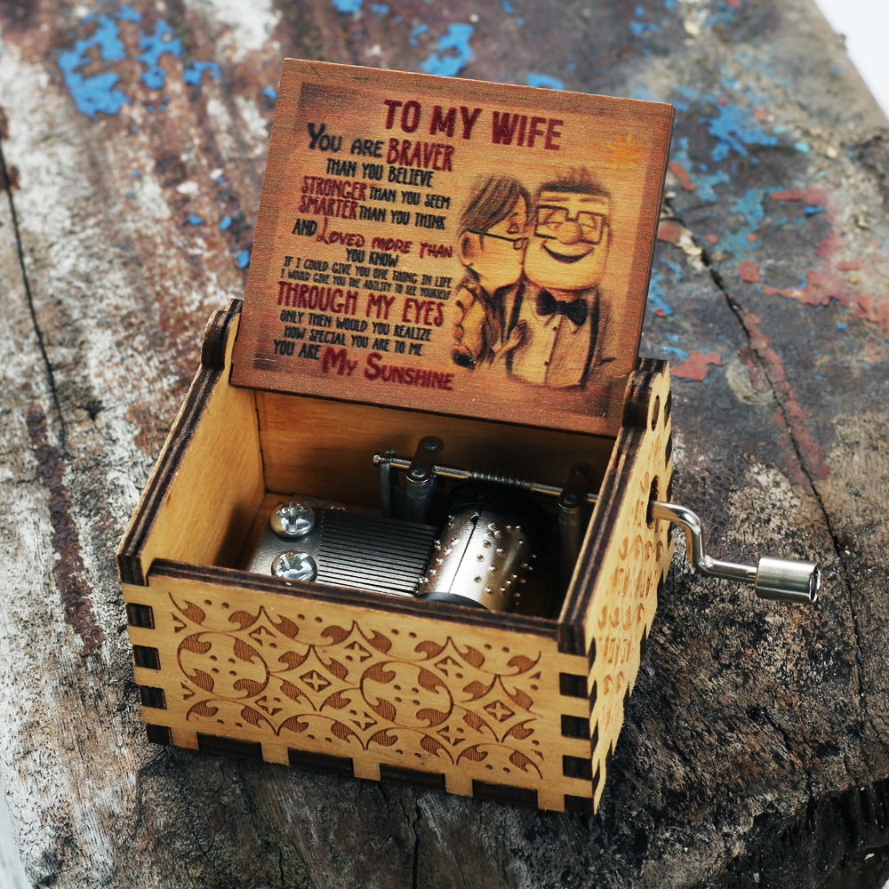 Houten handzwengel muziekdoos je bent mijn zonneschijn ik hou van je aan mijn vrouw muziekthema muziekdoos kerstmis een verjaardag