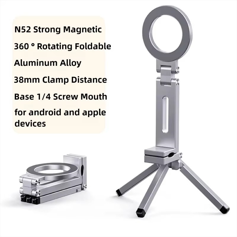 Trípode magnético plegable para teléfono 360 ° Soporte Soporte de viaje portátil para iPhone y Android Escritorio/avión/tren de grabación de vídeo manos libres: YELLOW