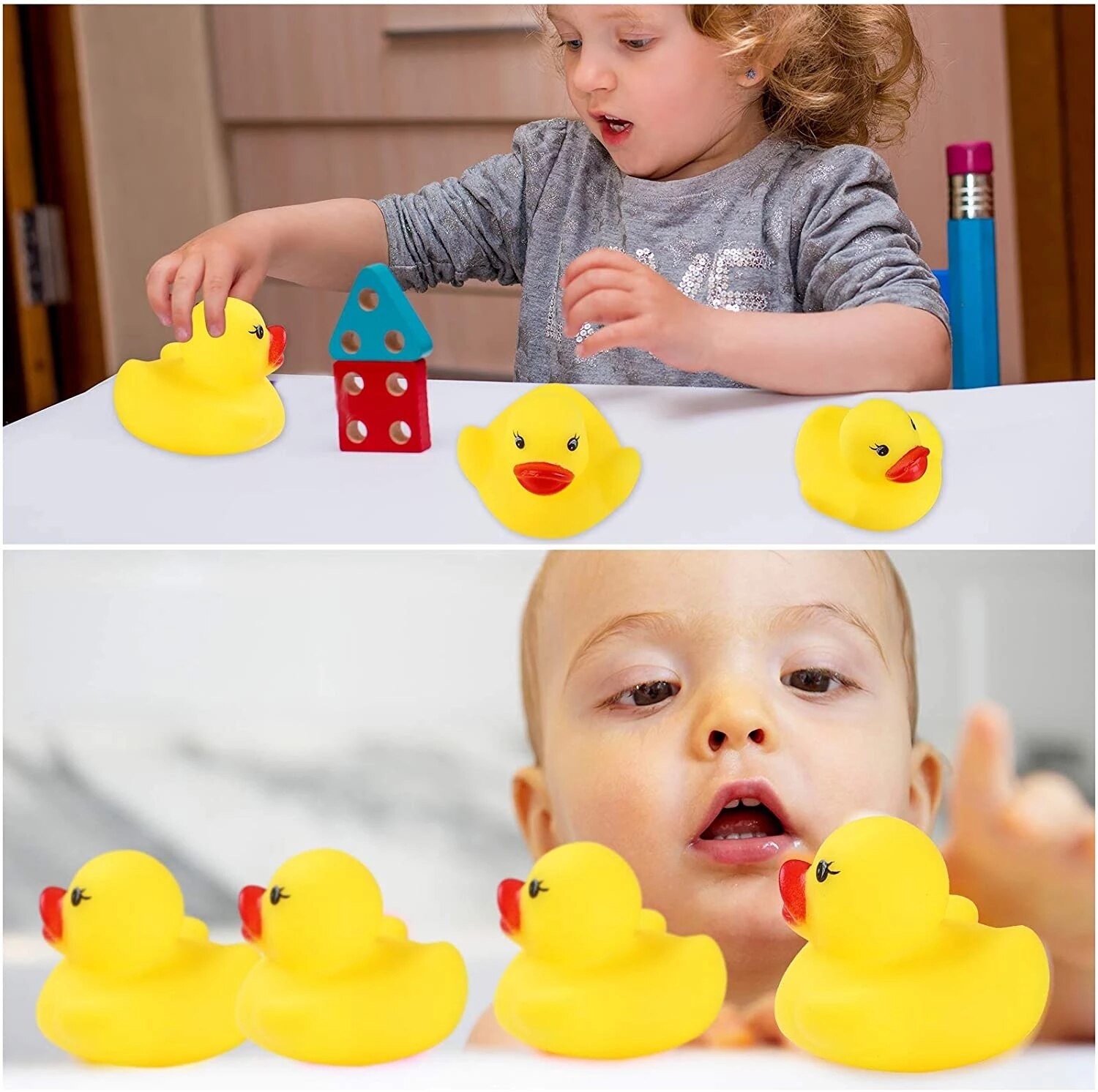 60-300 Stuks Piepende Rubber Duck Duckie Float Bad Speelgoed Baby Douche Water Speelgoed Voor Zwembad Party Speelgoed Jongens Meisjes