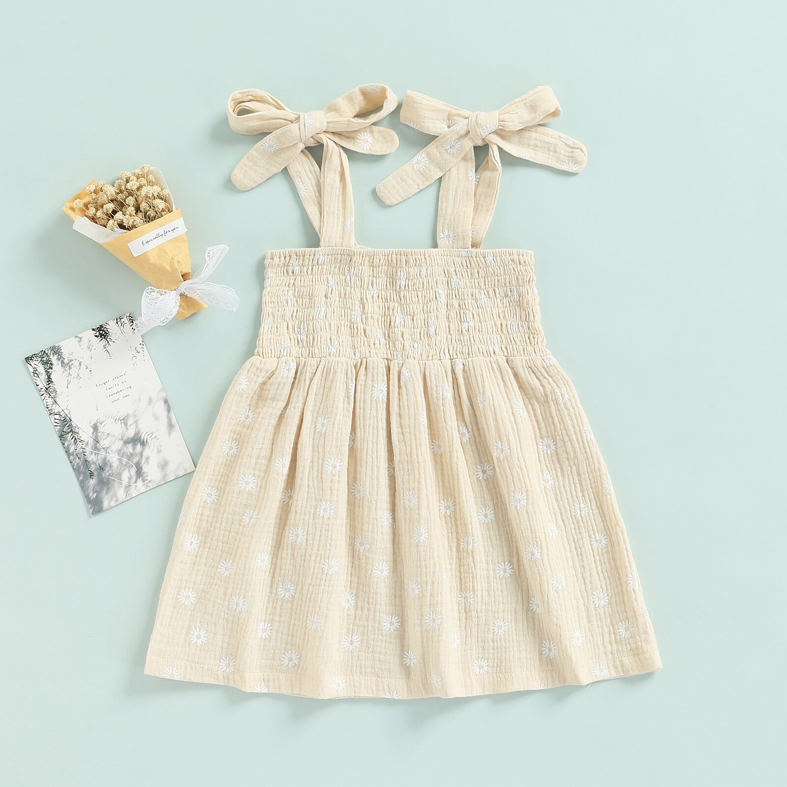 1-5Years Girls Casual Summer Dress, Floral Print Sleeveless Skirt with Tie-up Shoulder Straps Dresses