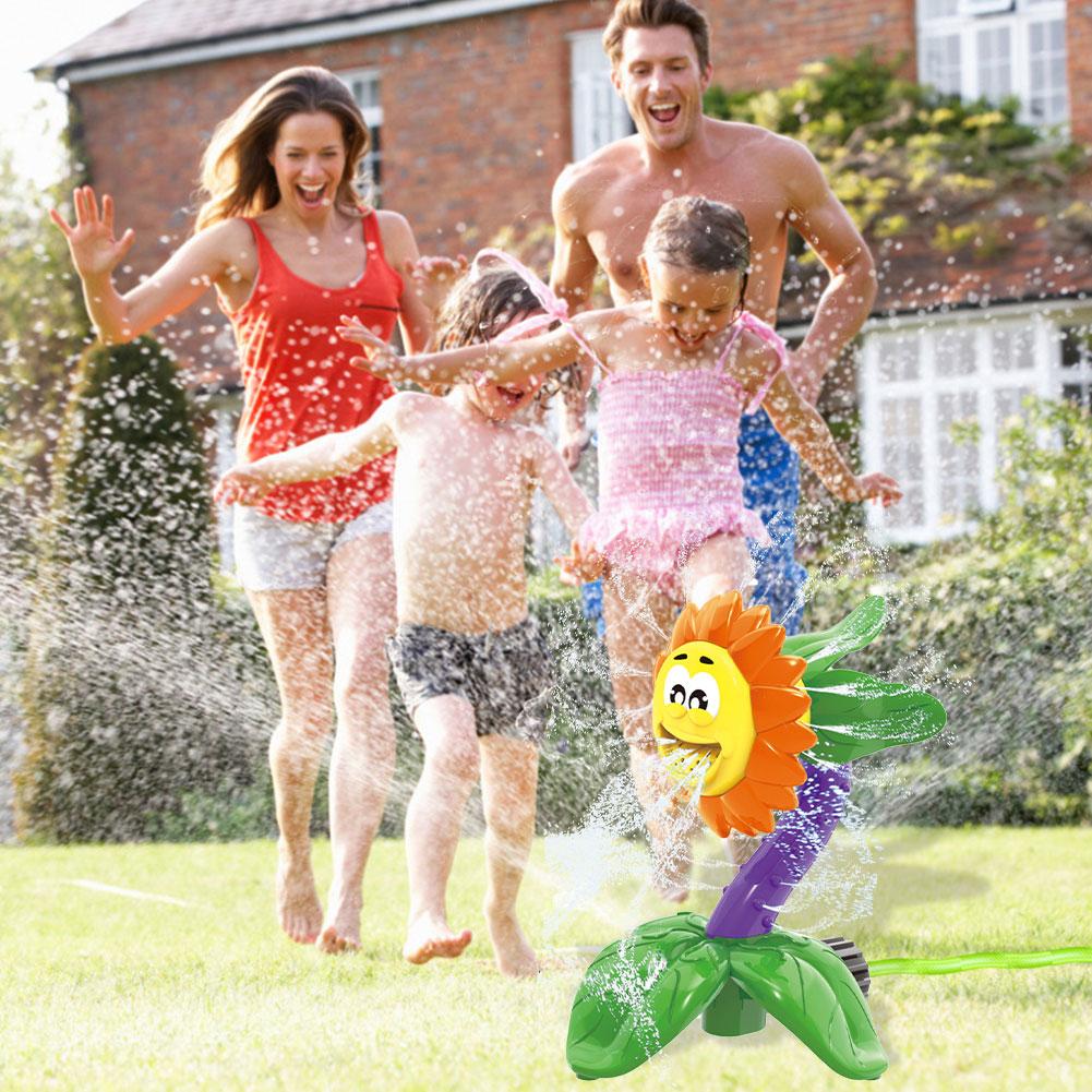 Outdoor Kids Water Spray Toys Cartoon Sunflower Sprinkler Colourful Eco-friendly Plastic Baby Bathing Toy For Backyard Garden