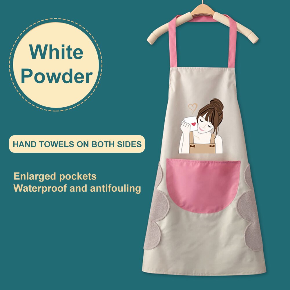 Hand Towel Apron Waterproof Stain Home Kitchen Cooking Waist Korean Cute Bear Hanging Neck Towel Apron Oversleeve: white wipe hands