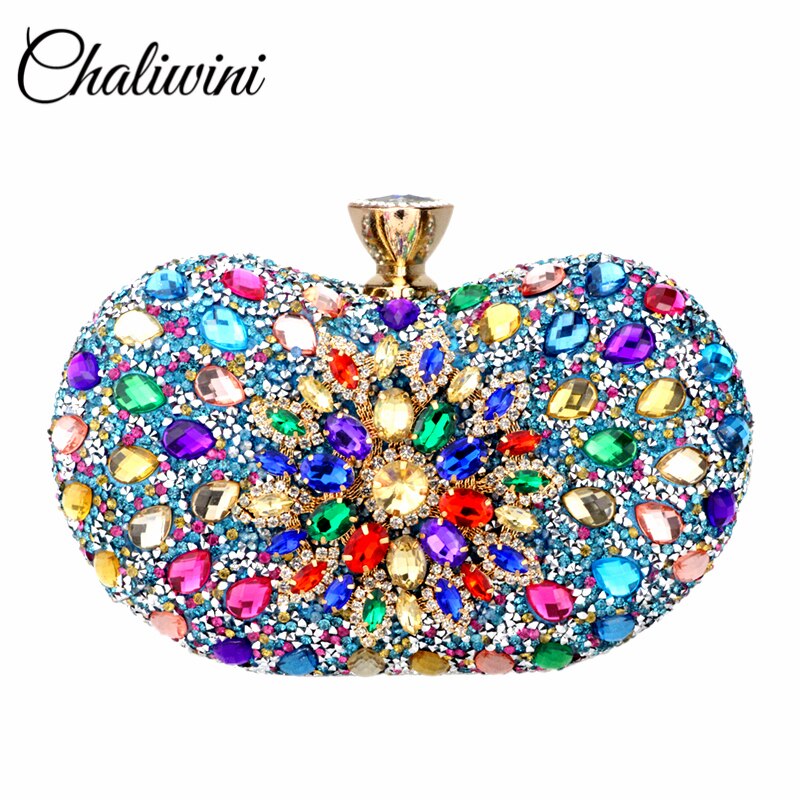 Chaliwini-Bolso de mano Floral de dos lados con diamantes de noche para mujer, bandolera de cristal múltiple, monedero de boda, cartera a juego