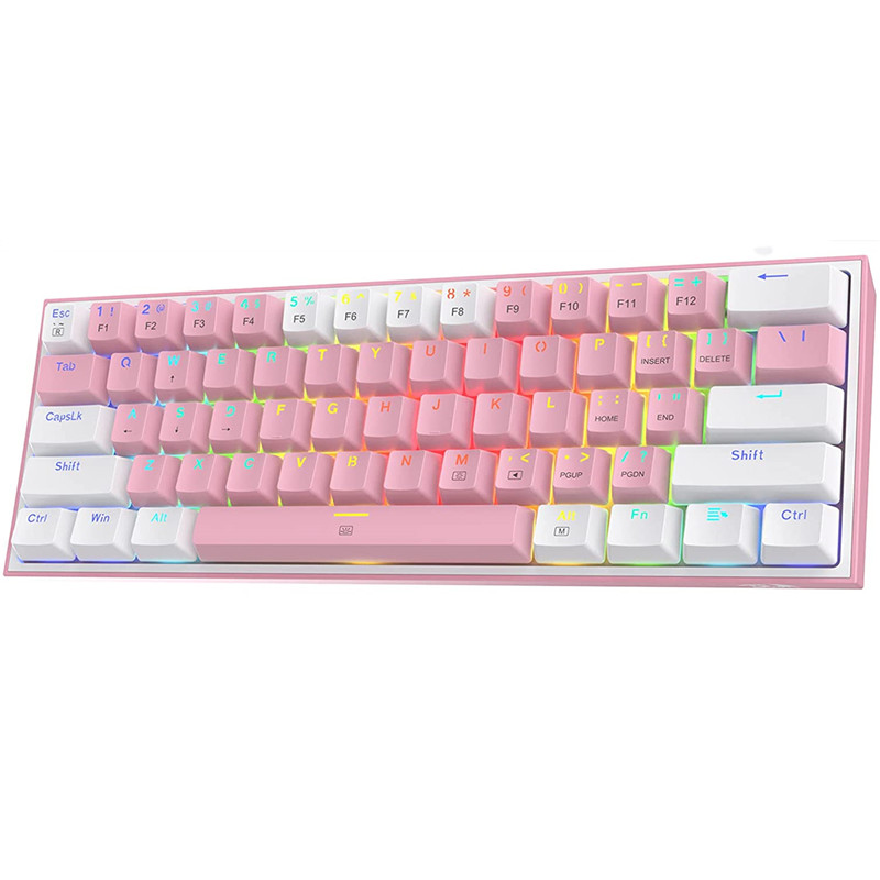 Redragon – clavier de jeu filaire K617 Fizz 60% RGB, 61 touches, Compact, mécanique, avec interrupteur rouge linéaire, pour voyage portable: K617RGB-PW
