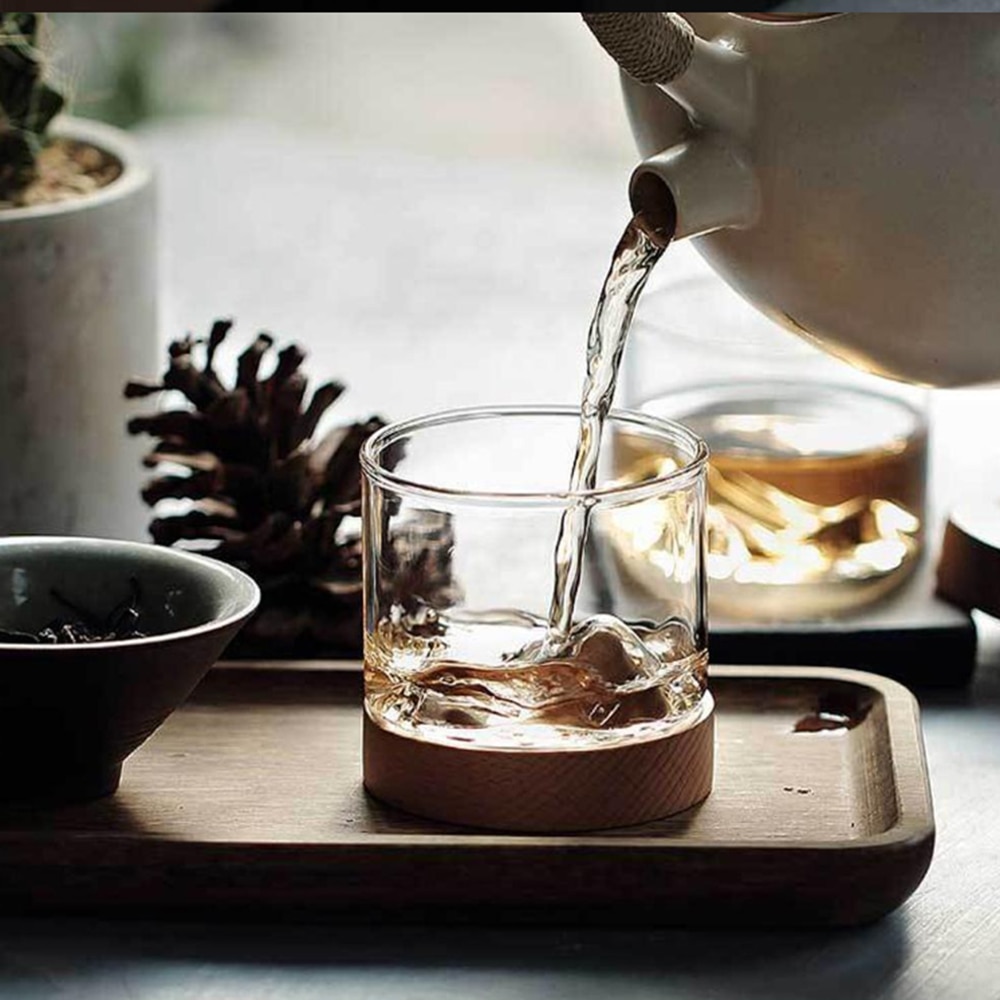 5oz bjergvin glas krus med træ kinesisk te krus bund whiskyglas japansk husholdning te kop træ krus