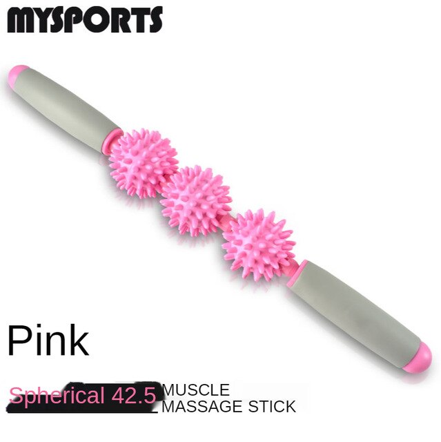 Yoga massage stick roller muscle relaxation shaft spiked club massage roller rolling leg stick fitness stick fascia Rod: 3 balls Pink