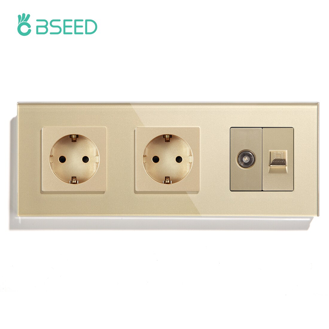 BSEED Double Wall Socket With TV PC Socket EU Standard Crystal Glass Panel Electrical Outlet White Black Golden 110V 250V