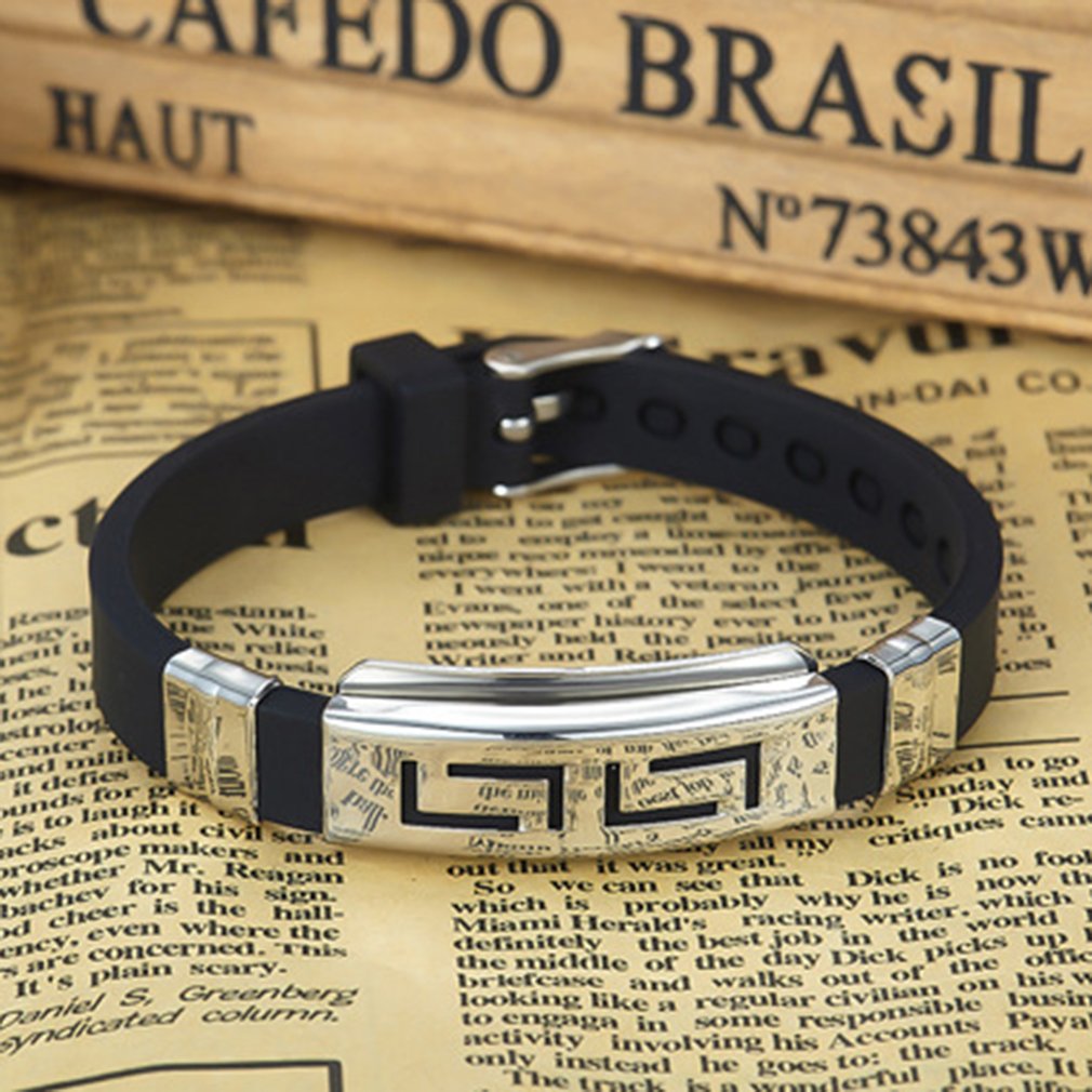 Stainless Steel Hand Chain Jewelry Men Boys Silicone Black Trendcy Shape Classic Bangle Bracelet Trendcy