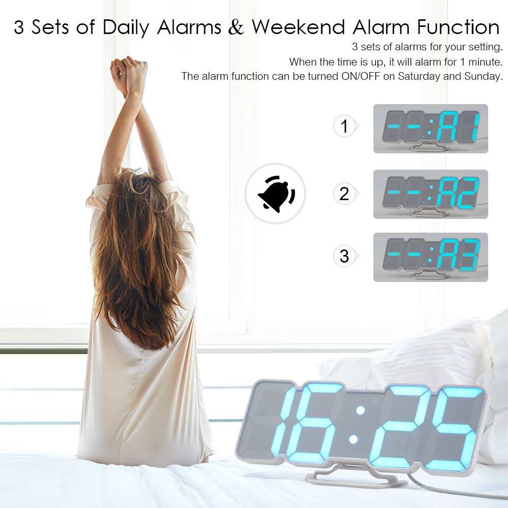 3D Voice Control Wall Clock Wireless Remote Digital Wall Clock LED 115 Colors Display Adjustable brightness Desktop Clock USB