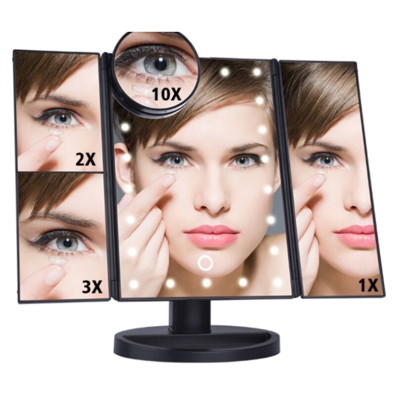 Tre-Fold Specchio Per Il Trucco LED Specchio Per Il Trucco di Bellezza Specchio Da Tavolo USB regolabile Specchio di Bellezza con lente di ingrandimento pannelli