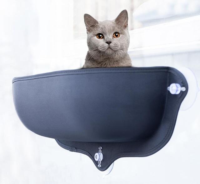 Cat Hammock Bed Window Pod Lounger Suction Cups Warm Bed For Pet Cat Rest House Soft And Comfortable Ferret Cage: Black