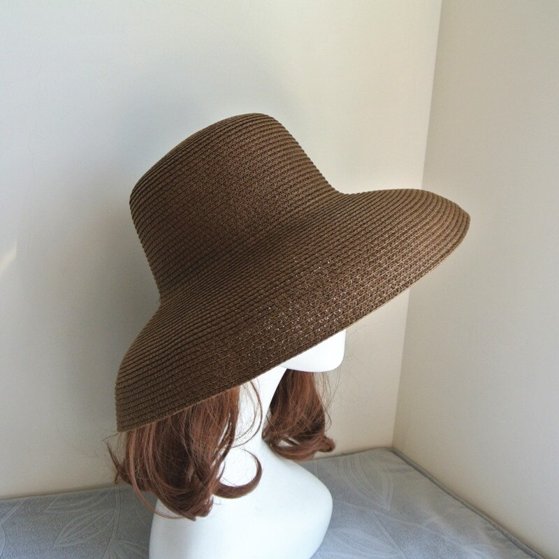Sombrero parasol Vintage para señora, Color puro, estilo Hepburn, vacaciones 56-58CM, temperamento , de verano, sombrero de paja de: Coffee