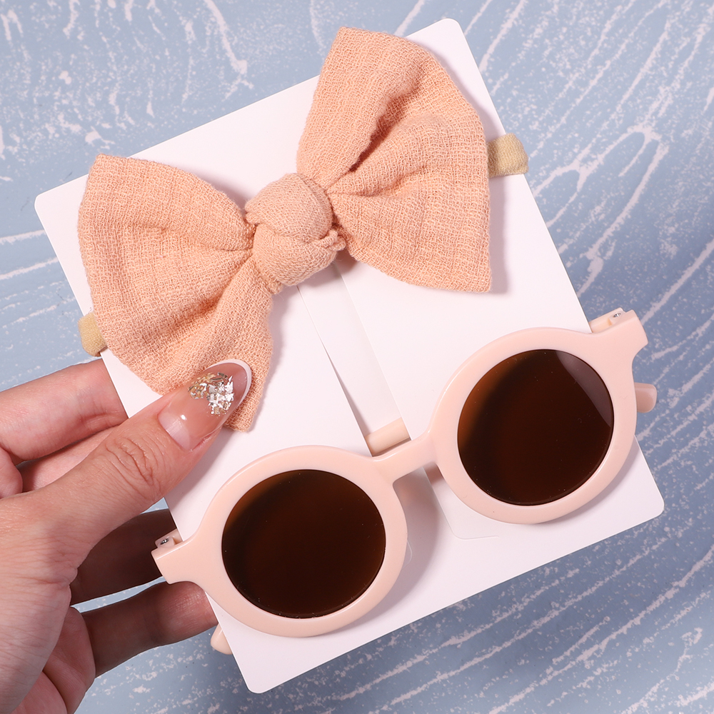 Conjunto de 2/3 uds. De lazos para bebé, diadema de dibujos animados, gafas de sol, accesorios de fotografía de playa para niñas, cintas para el pelo para niños pequeños, accesorios para el cabello para niños: Verde claro