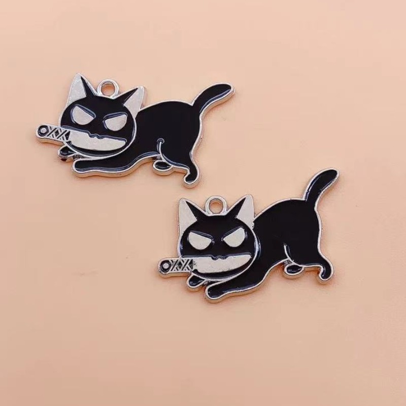 10 Uds. De abalorios esmaltados con forma de cuchillo de gato para Halloween, para hacer joyas, pendientes, colgantes, pulseras, collares, accesorios, materiales de suministros Diy