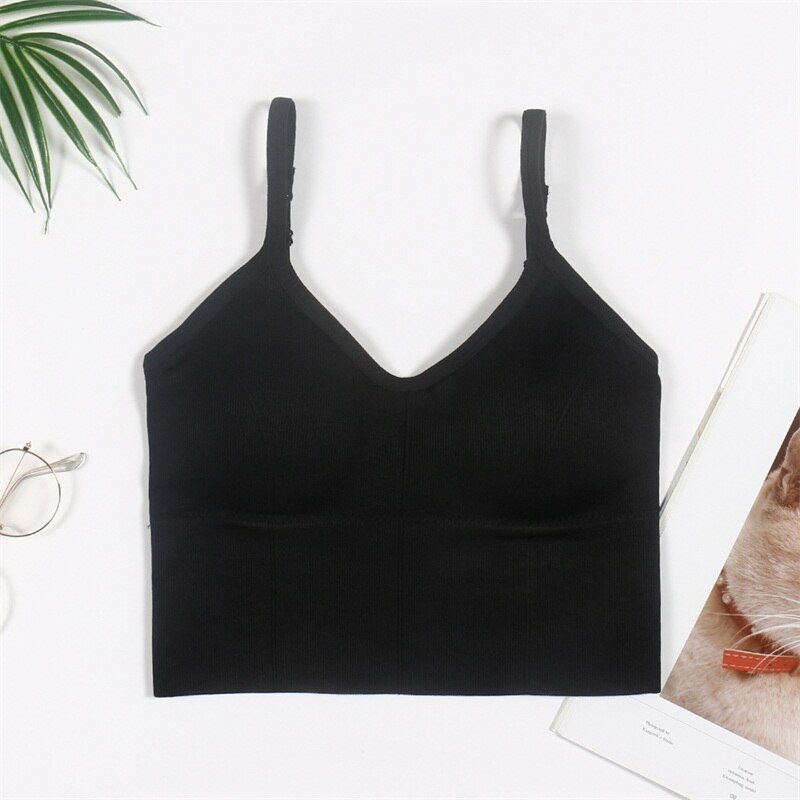 Women Sport Bra Top Black Padded Yoga Brassiere Fitness Sports Tank Top Female Sport Yoga Bra Push Up Sports Bra B0192: Black