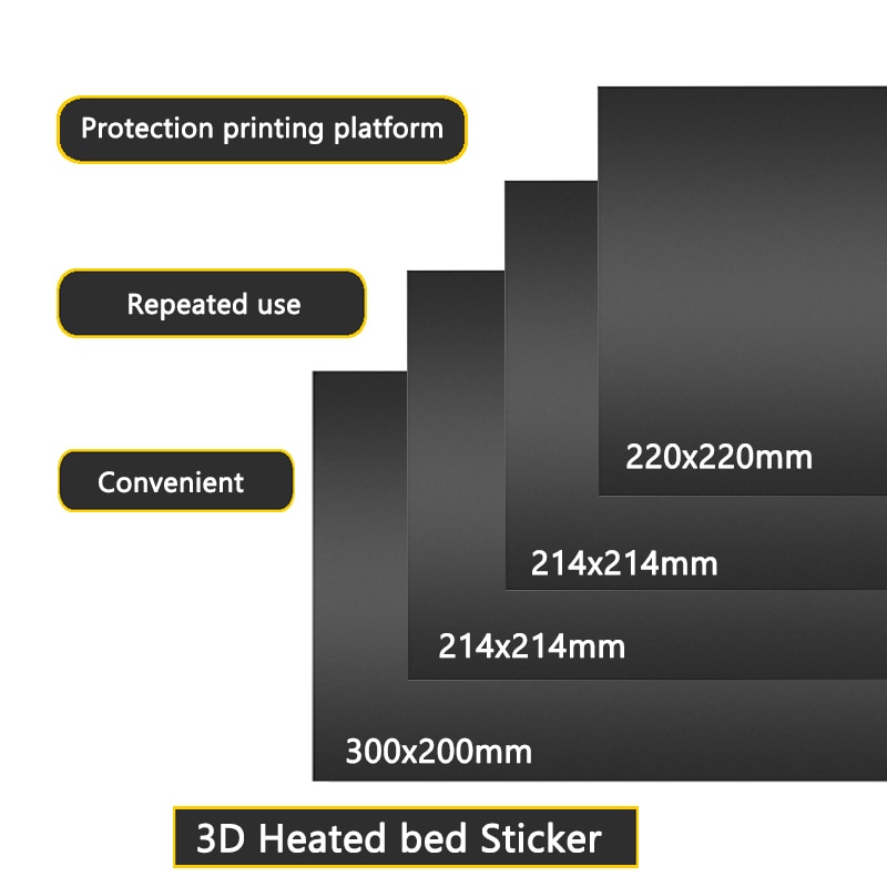 214*214mm 3D Drucker Wärme Heißer Bett Aufkleber Koordinieren Gedruckt Heißer Bett Oberfläche Aufkleber Schwarz für 3D Drucker plattform Film