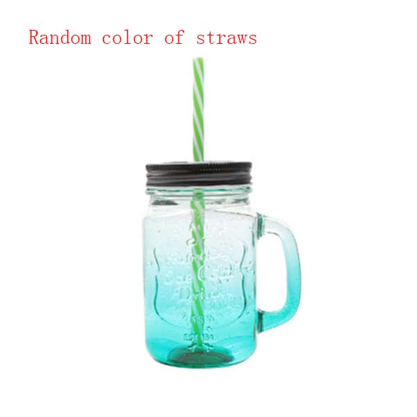 Lutning blå bokstaven glas kopp mason burk mugg med lock & halm glass frukt kall dricka glas smoothie kaffe koppgift: Lutning grön