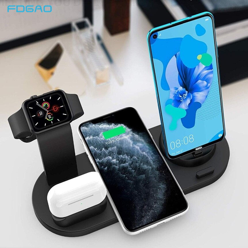 10W Draadloze Oplader Docking Station Opladen Base Stand Voor Iphone Se 11 Pro X Xr Xs Max 8 7 6 6S Plus Apple Horloge Airpods Pro