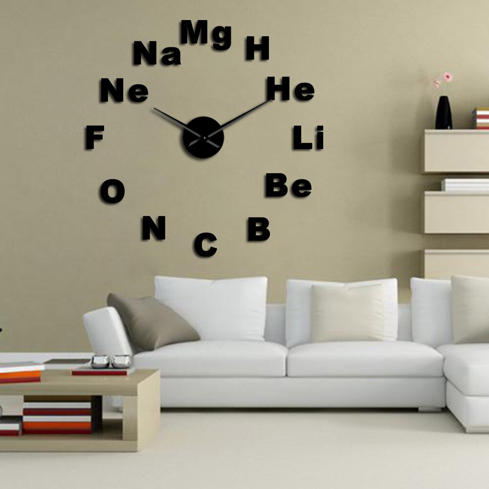 Periodic Table of Elements DIY Giant Wall Clock Chemistry Science Mirror Stickers Frameless Large Wall Watch Classroom Decor Art