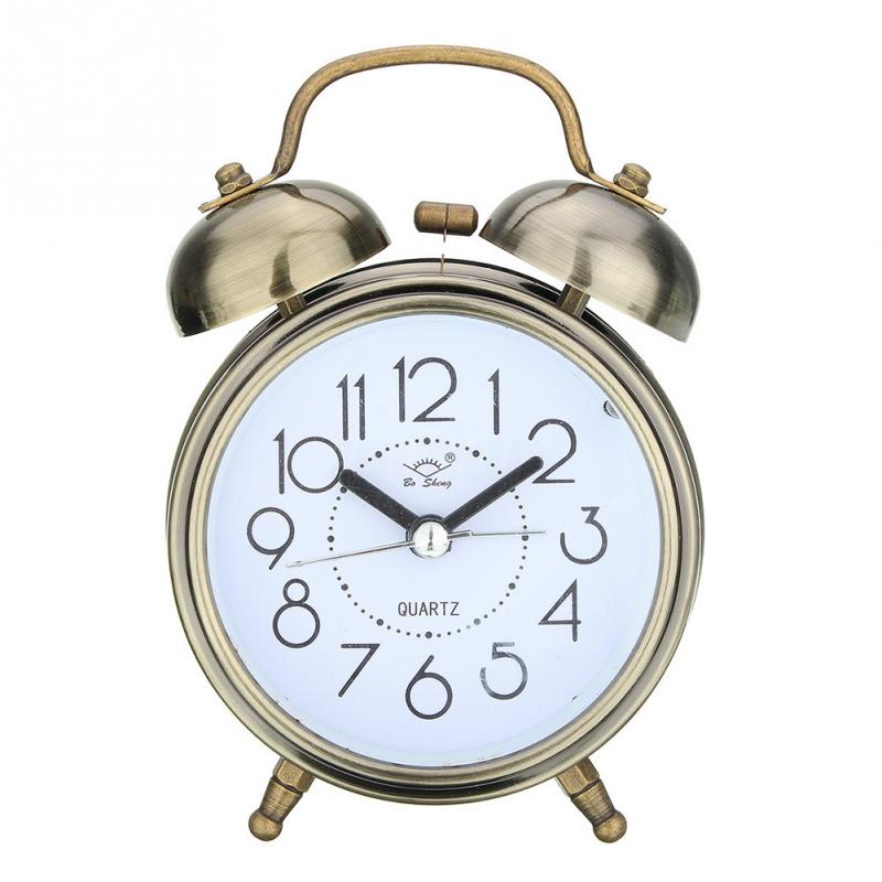 Wekker Vintage Retro Stille Pointer Klokken Ronde Nummer Dual Bell Luid Wekker Nachtkastje Nachtlampje Thuis Decors