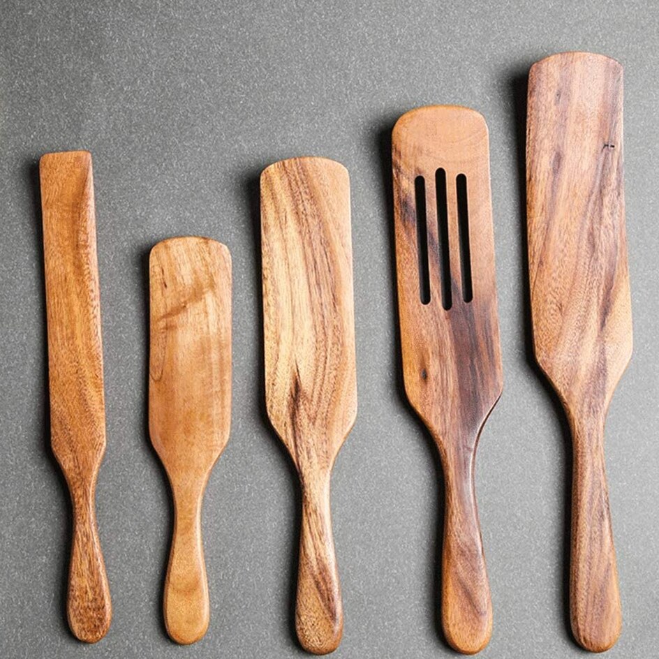 Wooden Kitchen Utensil Set, Kitchen Sets Non-Stick Wooden Cooking Utensils Spatula Slotted Spurtle Spatula Sets Wood Cookware