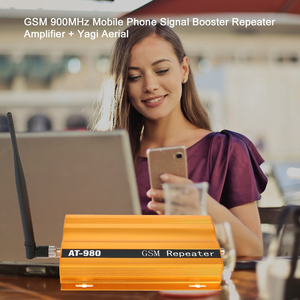 GSM 900mHz Mobile Phone Signal Booster Repeater Amplifier + Yagi Aerial Full-Duplex Single-Port AT-980