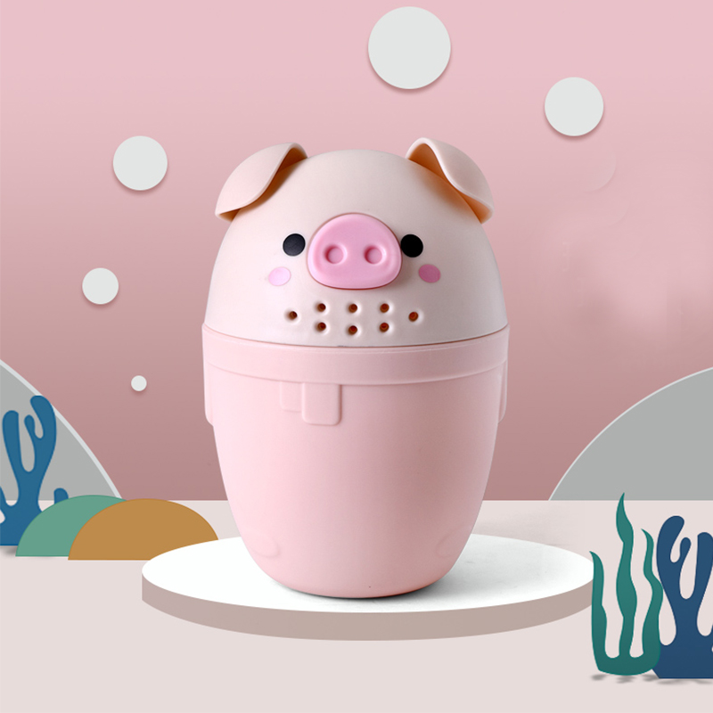 Petit seau de douche en forme de cuillère mignonne pour bébé,accessoire de bain pour nourrisson, décoré à thème de dessin animé, outil pour baignoire d'enfant, écope, shampooing,: Pink Pig