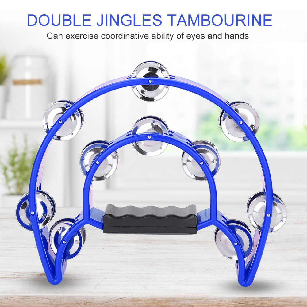 Round Percussion Double Row Handbell Tambourine Double Half Moon Tambourine Percussion Drum Party Game Baby Toy