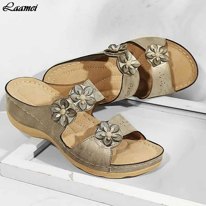 Blomst kvinder sandaler kiler sko til kvinder hjemmesko sommer sko med hæle sandaler klipklapper kvinder strand fritidssko