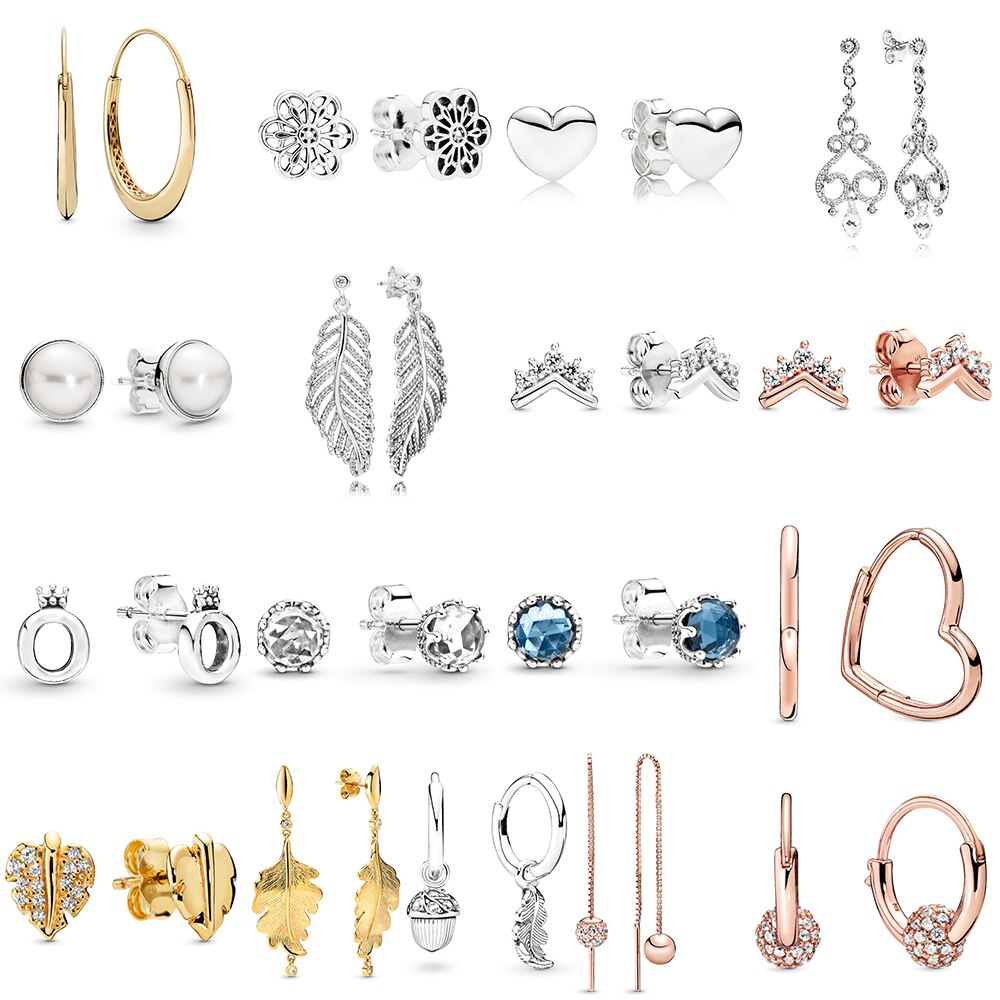 NEUE 100% 925 Sterling Silber Rose Gold Poliert Krone O Freier Funkelnde Krone Zucht Ohrring passen DIY Frauen Original schmuck