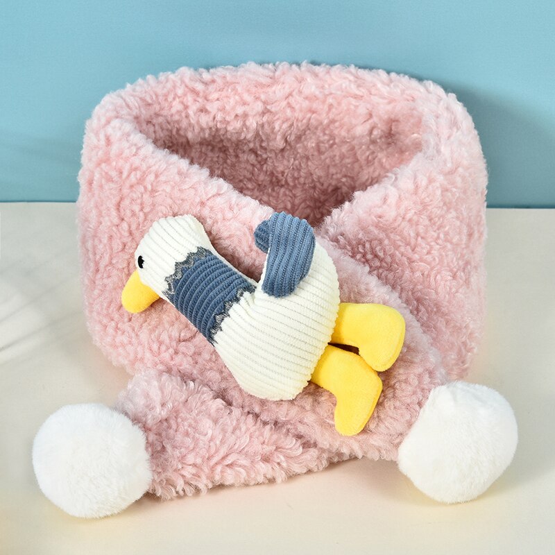 Unisexe printemps hiver enfants mignon fausse fourrure fruits lapin en plein air garder au cou écharpe bébé garçons filles doux foulards pour les enfants: Pink duck