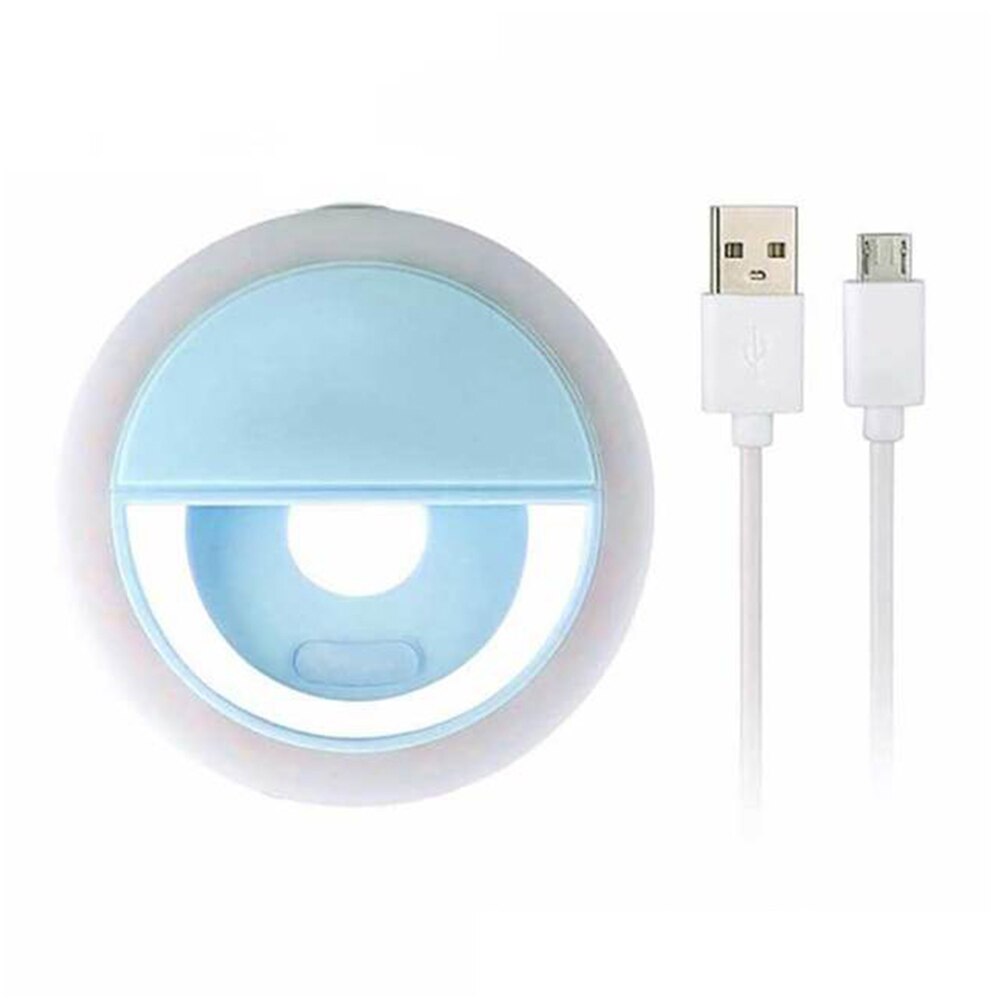 USB Charge Led Selfie Ring Light Mobile Phone Lens LED Selfie Lamp Ring for iPhone for Samsung Xiaomi Phone Selfie Light: Blue  