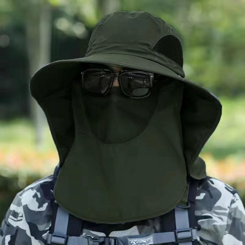 Chapeau Protection Solaire 360° - Large Bord - Chapeau Camouflage Amovible - Casquette Voyage Plein Air Homme: Bleu