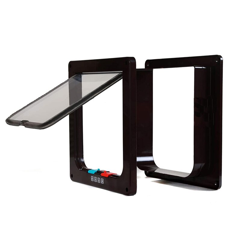Dog Cat Flap Door with 4 Way Security Lock Flap Door For Dog Cats Kitten ABS Plastic Small Pet Gate Door Kit Flap Doors