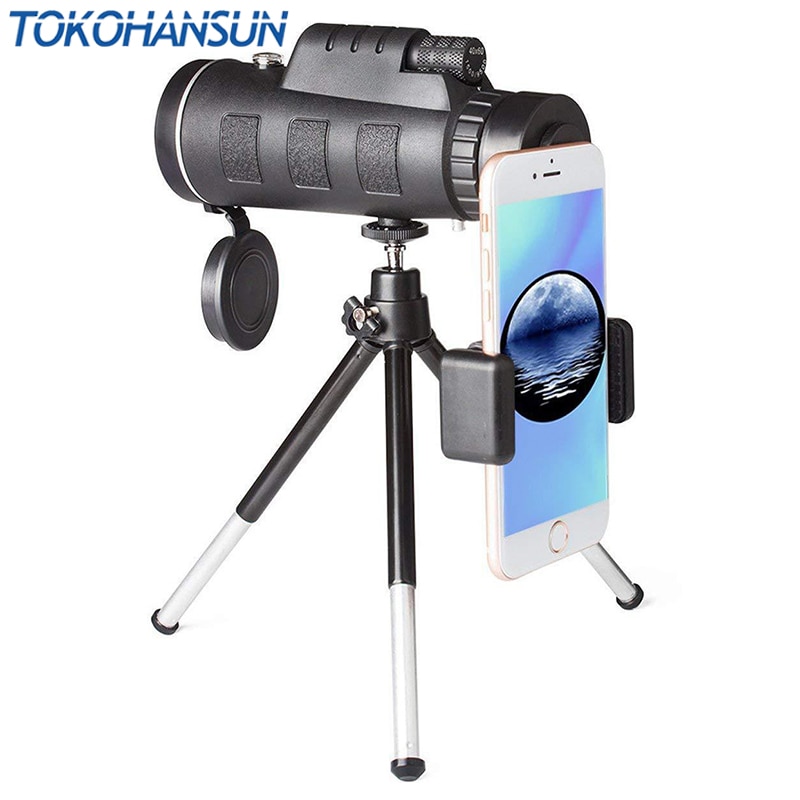 TOKOHANSUN 40X60 HD Zoom Lens Monocular Telescope + Tripod + Clip for Samsung for IPhone Xiaomi Huawei Camping Travel Phone Lens