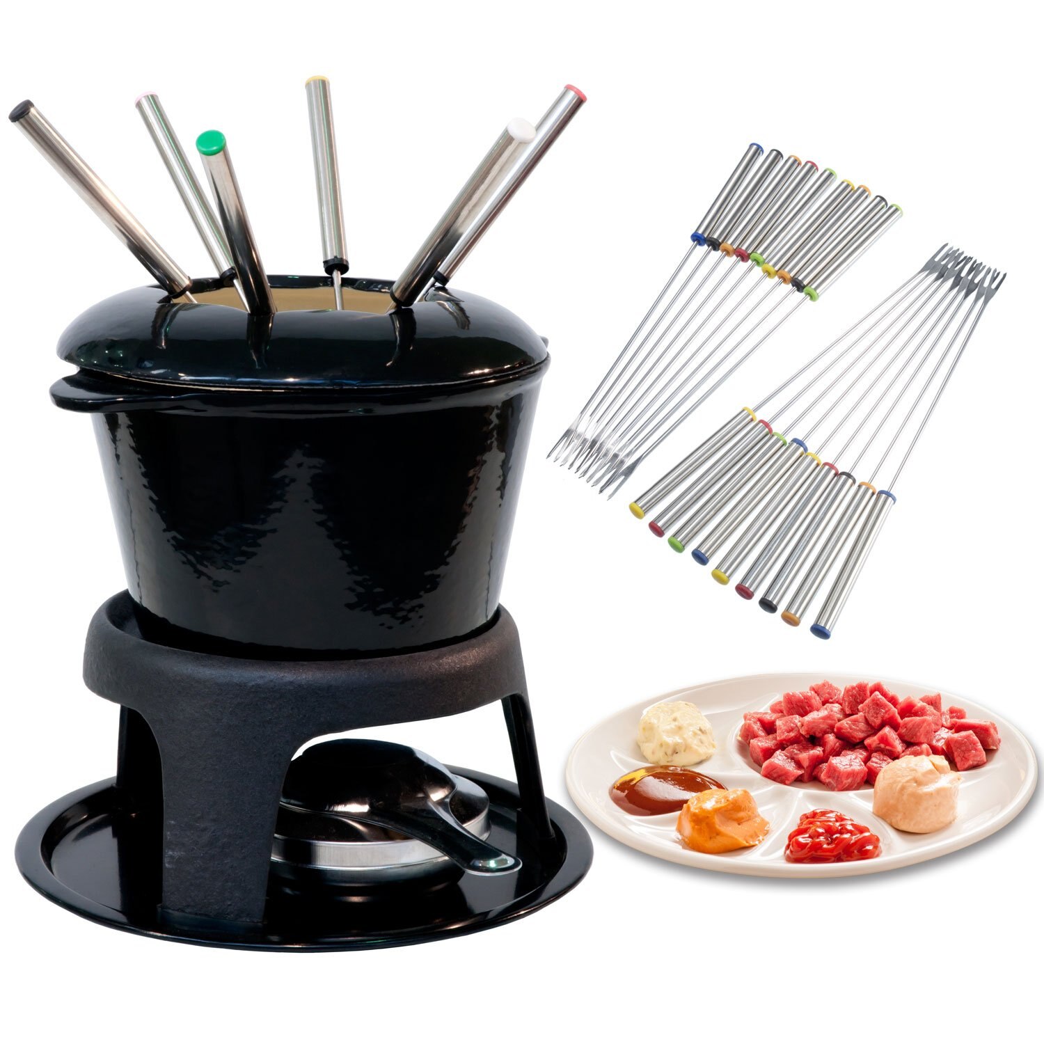 18 peças de aço inoxidável fondue garfos com alça resistente ao calor para queijo chocolate fondue assado marshmallows carne, 9.5 Polegada
