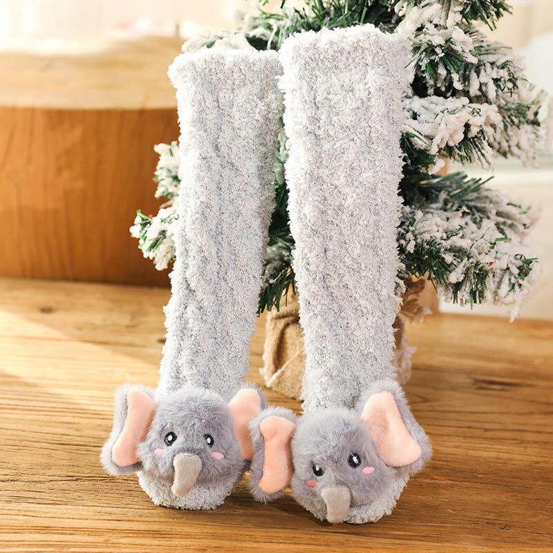 Calcetines suaves de felpa para bebé, invierno, primavera, algodón, gruesos, cálidos, para niños recién nacidos, calcetines altos para niñas y niños, accesorios Kawaii: elephant