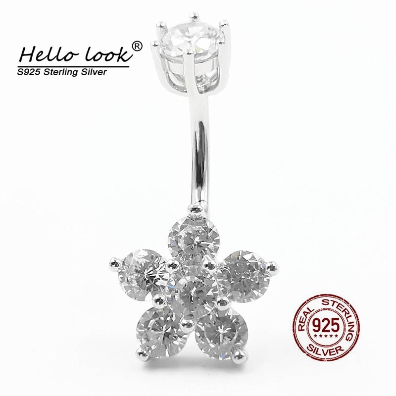 Hellolook Zirkoon Bloem Navel Piercing Ring 925 Sterling Zilveren Buik Buttton Ringen Sexy Belly Piercing Body Sieraden Navel Pierc