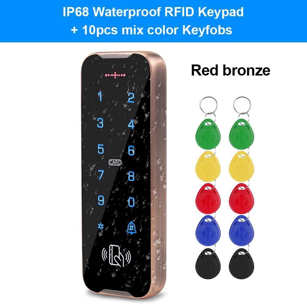 Outdoor Waterproof Access Control Keypad RFID Keyboard System 125KHz Card Reader Metal Touch Controller Wiegand26/34 Doorbell: Red with Mix Keys